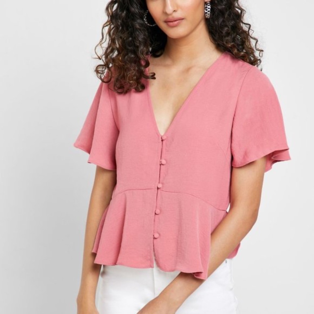 Topshop Dusty Rose Pink Button Up Peplum Blouse